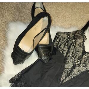 EUC Circa Joan & David black suede and leather pointed toe 3in pumps sz 6